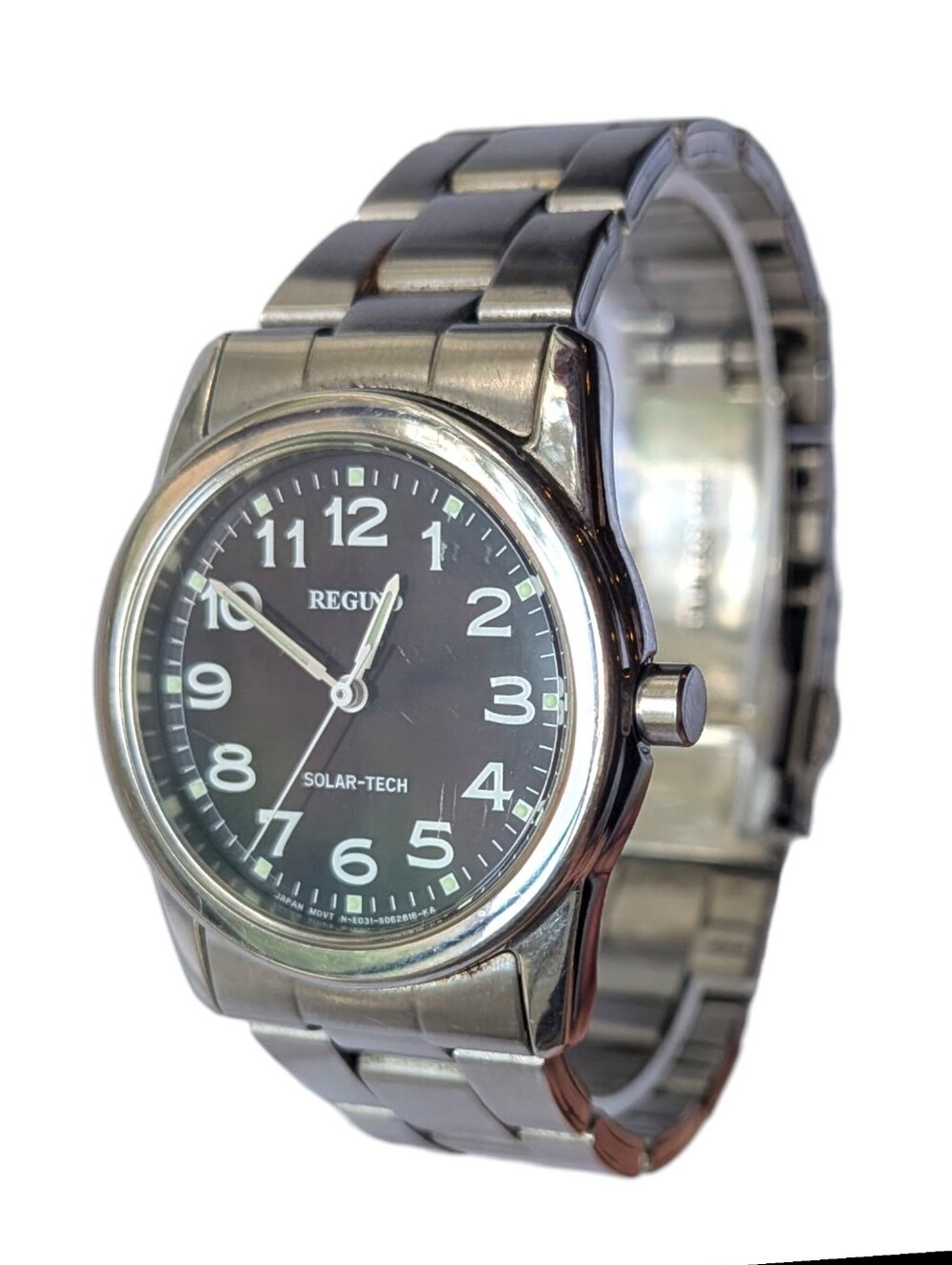 Citizen Reguno Watch Silver Tone Band Black Dial Stainless Steel E031-S038090